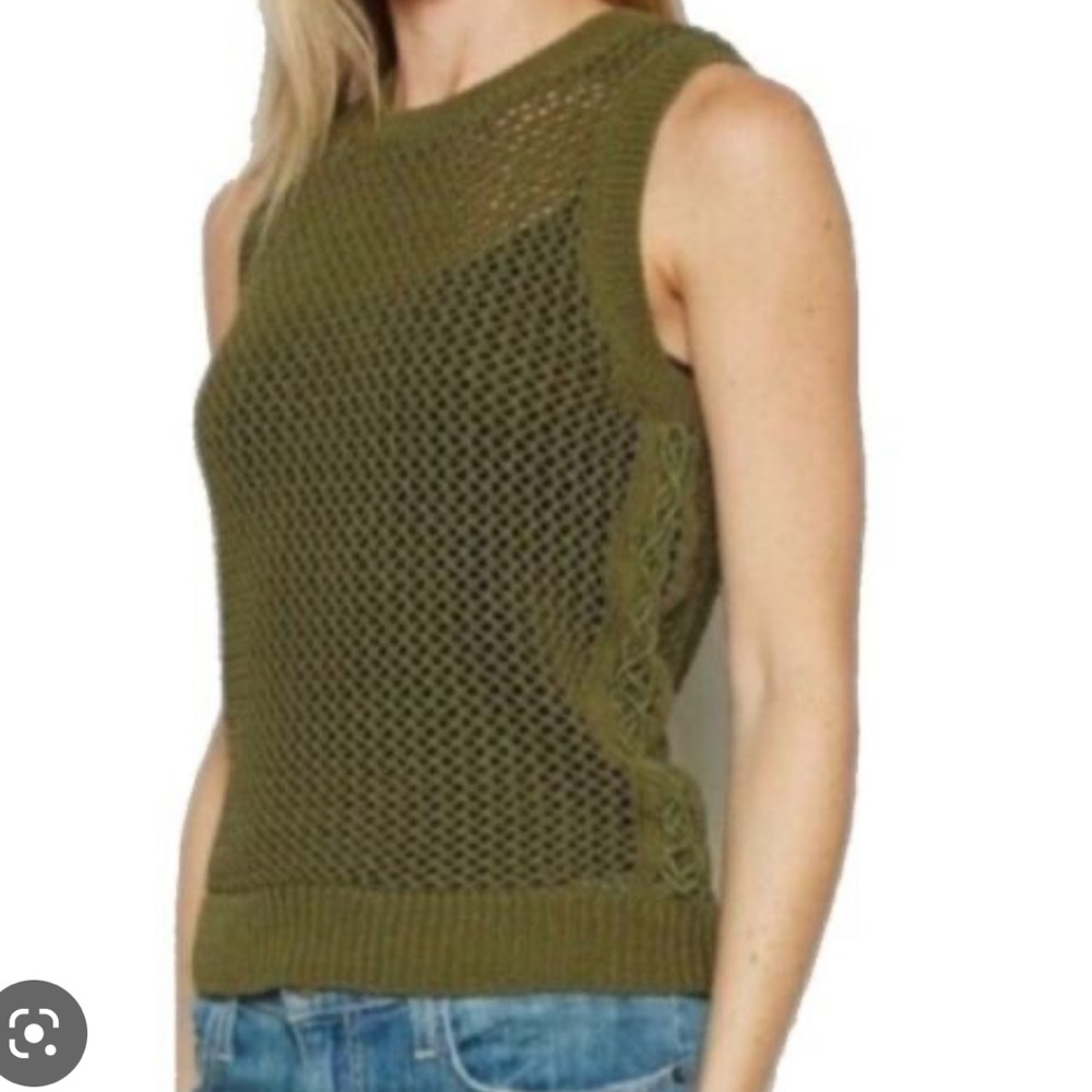Current Elliott Size 0 Green Open Knit Rope Stitch Sleeveless Top